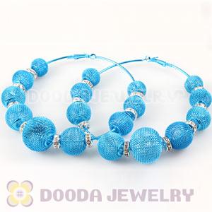 90mm Blue Basketball Wives Mesh Hoop Earrings With Spacer Beads Wholesale