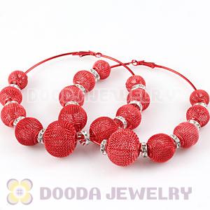90mm Red Basketball Wives Mesh Hoop Earrings With Spacer Beads Wholesale