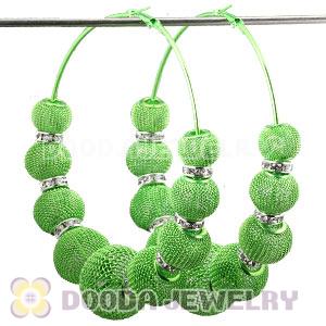 90mm Green Basketball Wives Mesh Hoop Earrings With Spacer Beads Wholesale