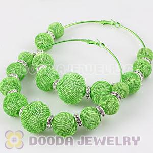 90mm Green Basketball Wives Mesh Hoop Earrings With Spacer Beads Wholesale