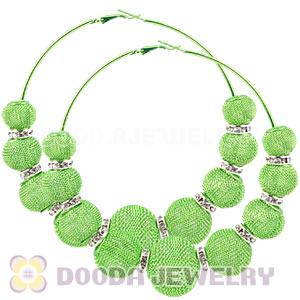 90mm Green Basketball Wives Mesh Hoop Earrings With Spacer Beads Wholesale