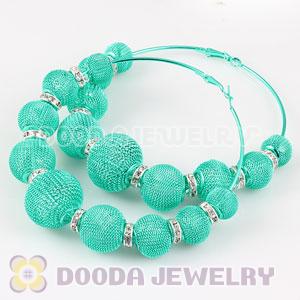 90mm Blue Basketball Wives Mesh Hoop Earrings With Spacer Beads Wholesale