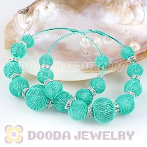 90mm Blue Basketball Wives Mesh Hoop Earrings With Spacer Beads Wholesale