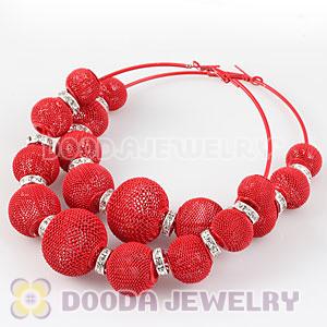 90mm Red Basketball Wives Mesh Hoop Earrings With Spacer Beads Wholesale