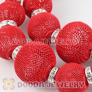 90mm Red Basketball Wives Mesh Hoop Earrings With Spacer Beads Wholesale