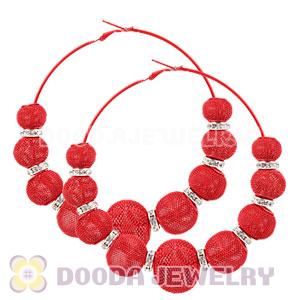 90mm Red Basketball Wives Mesh Hoop Earrings With Spacer Beads Wholesale