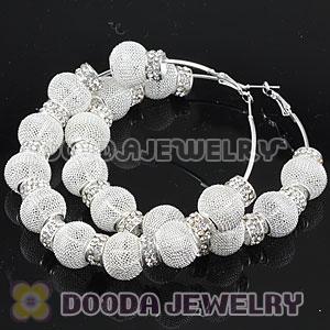 80mm White Basketball Wives Mesh Hoop Earrings With Spacer Beads Wholesale