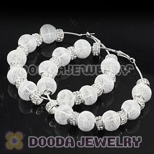 80mm White Basketball Wives Mesh Hoop Earrings With Spacer Beads Wholesale