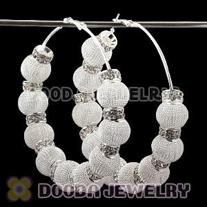 80mm White Basketball Wives Mesh Hoop Earrings With Spacer Beads Wholesale