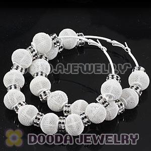 80mm White Basketball Wives Mesh Hoop Earrings With Spacer Beads Wholesale