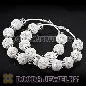 80mm White Basketball Wives Mesh Hoop Earrings With Spacer Beads Wholesale