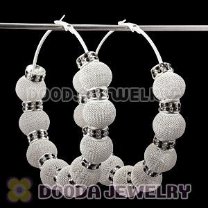 80mm White Basketball Wives Mesh Hoop Earrings With Spacer Beads Wholesale