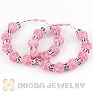 80mm Pink Basketball Wives Mesh Hoop Earrings With Spacer Beads Wholesale