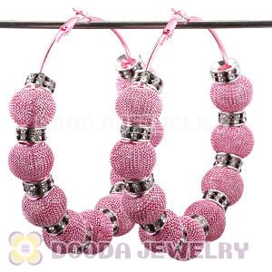 80mm Pink Basketball Wives Mesh Hoop Earrings With Spacer Beads Wholesale