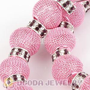 80mm Pink Basketball Wives Mesh Hoop Earrings With Spacer Beads Wholesale