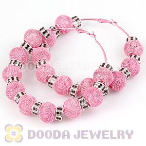 80mm Pink Basketball Wives Mesh Hoop Earrings With Spacer Beads Wholesale