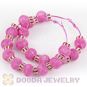 80mm Peach Basketball Wives Mesh Hoop Earrings With Spacer Beads Wholesale