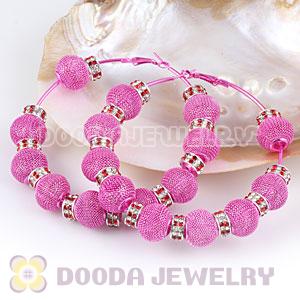 80mm Peach Basketball Wives Mesh Hoop Earrings With Spacer Beads Wholesale
