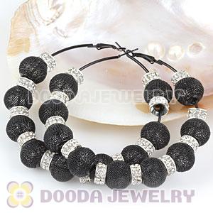 80mm Black Basketball Wives Mesh Hoop Earrings With Spacer Beads Wholesale