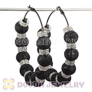 80mm Black Basketball Wives Mesh Hoop Earrings With Spacer Beads Wholesale
