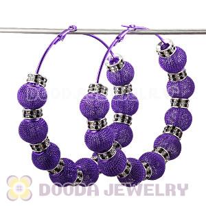 80mm Purple Basketball Wives Mesh Hoop Earrings With Spacer Beads Wholesale