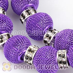 80mm Purple Basketball Wives Mesh Hoop Earrings With Spacer Beads Wholesale