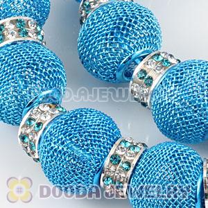 80mm Blue Basketball Wives Mesh Hoop Earrings With Spacer Beads Wholesale