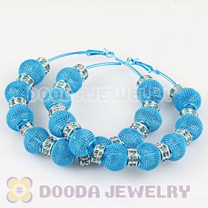 80mm Blue Basketball Wives Mesh Hoop Earrings With Spacer Beads Wholesale