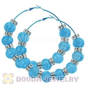 80mm Blue Basketball Wives Mesh Hoop Earrings With Spacer Beads Wholesale