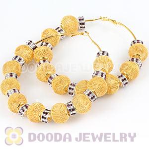 80mm Gold Basketball Wives Mesh Hoop Earrings With Spacer Beads Wholesale