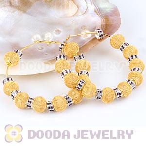 80mm Gold Basketball Wives Mesh Hoop Earrings With Spacer Beads Wholesale