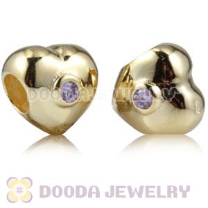 Gold Plated European Style 925 Sterling Silver Heart Beads with Stone