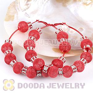 80mm Red Basketball Wives Mesh Hoop Earrings With Spacer Beads Wholesale
