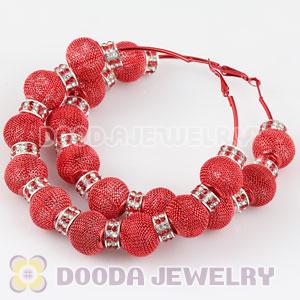 80mm Red Basketball Wives Mesh Hoop Earrings With Spacer Beads Wholesale