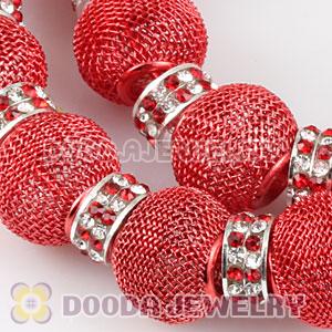 80mm Red Basketball Wives Mesh Hoop Earrings With Spacer Beads Wholesale