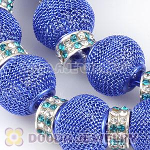 80mm Blue Basketball Wives Mesh Hoop Earrings With Spacer Beads Wholesale