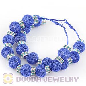 80mm Blue Basketball Wives Mesh Hoop Earrings With Spacer Beads Wholesale
