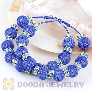 80mm Blue Basketball Wives Mesh Hoop Earrings With Spacer Beads Wholesale