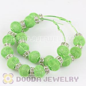 80mm Green Basketball Wives Mesh Hoop Earrings With Spacer Beads Wholesale
