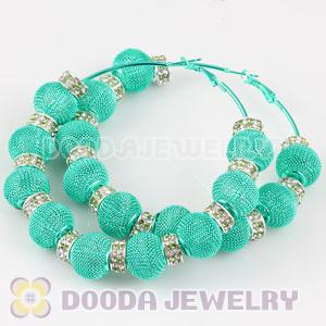 80mm Blue Basketball Wives Mesh Hoop Earrings With Spacer Beads Wholesale