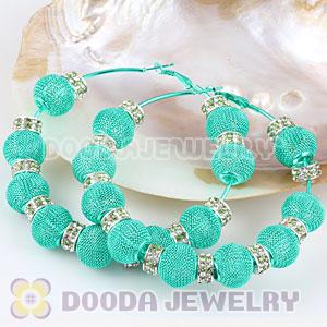 80mm Blue Basketball Wives Mesh Hoop Earrings With Spacer Beads Wholesale