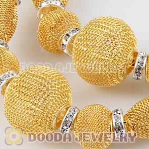80mm Gold Basketball Wives Mesh Hoop Earrings With Spacer Beads Wholesale