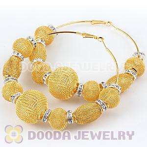 80mm Gold Basketball Wives Mesh Hoop Earrings With Spacer Beads Wholesale