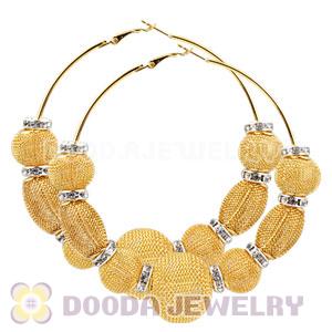 80mm Gold Basketball Wives Mesh Hoop Earrings With Spacer Beads Wholesale