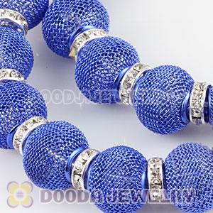 80mm Blue Basketball Wives Mesh Hoop Earrings With Spacer Beads Wholesale