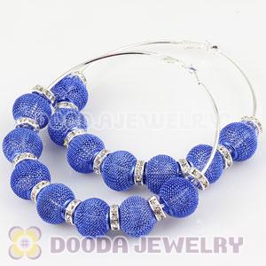 80mm Blue Basketball Wives Mesh Hoop Earrings With Spacer Beads Wholesale