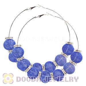 80mm Blue Basketball Wives Mesh Hoop Earrings With Spacer Beads Wholesale