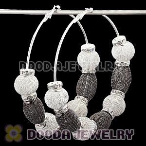 80mm Basketball Wives Mesh Hoop Earrings With Spacer Beads Wholesale