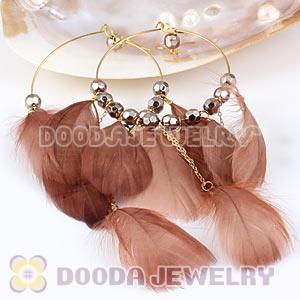 Brown Basketball Wives Feather Hoop Earrings With Beads Wholesale