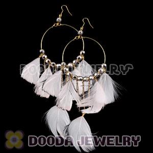 Pink Basketball Wives Feather Hoop Earrings With Beads Wholesale